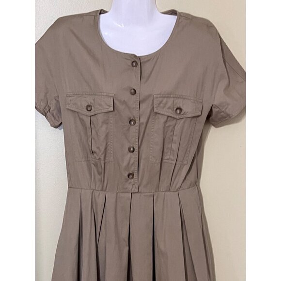 J.G. Hook Button-Down Pleated ShirtDress Size 10 Tan Pockets Demure - Picture 5 of 12